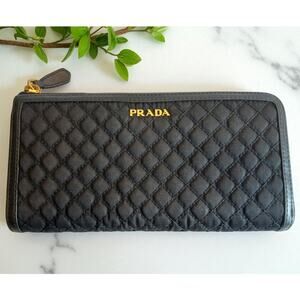 Prada Tessuto Nylon Quilted Zip Around Wallet in Black